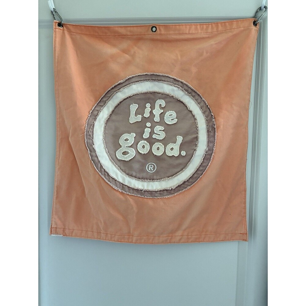 Life is Good Canvas Banner with metal hooks Double sided 20x22 Orange and Pink